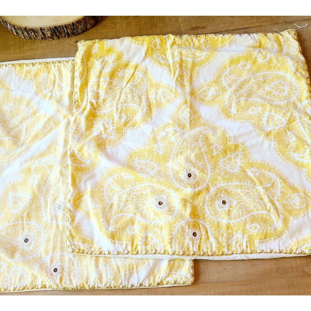 POTTERY BARN Yellow Paisley Set (2) Pillow Covers‎ Yellow 24" 100% Cotton Spring